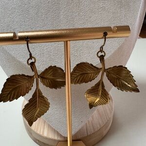 Curved Gold Leaf Drop Earrings